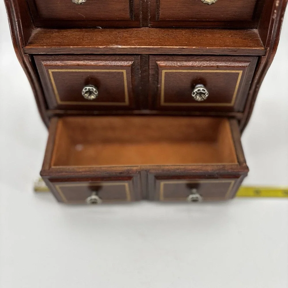 Vintage Brown Wooden Jewelry Box‎ With Drawers And Mirror